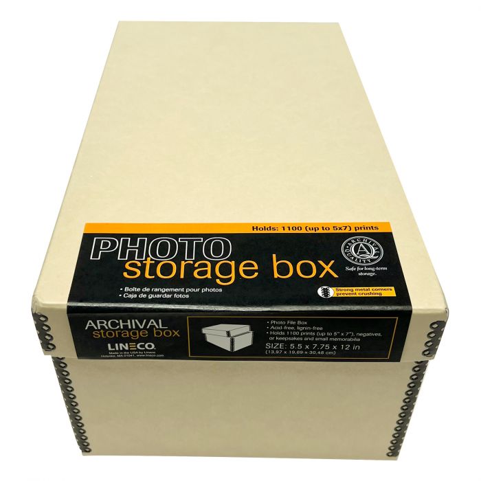 Lineco Tan Photo Storage Box 5x7x12 Inches with Drop Front Design
