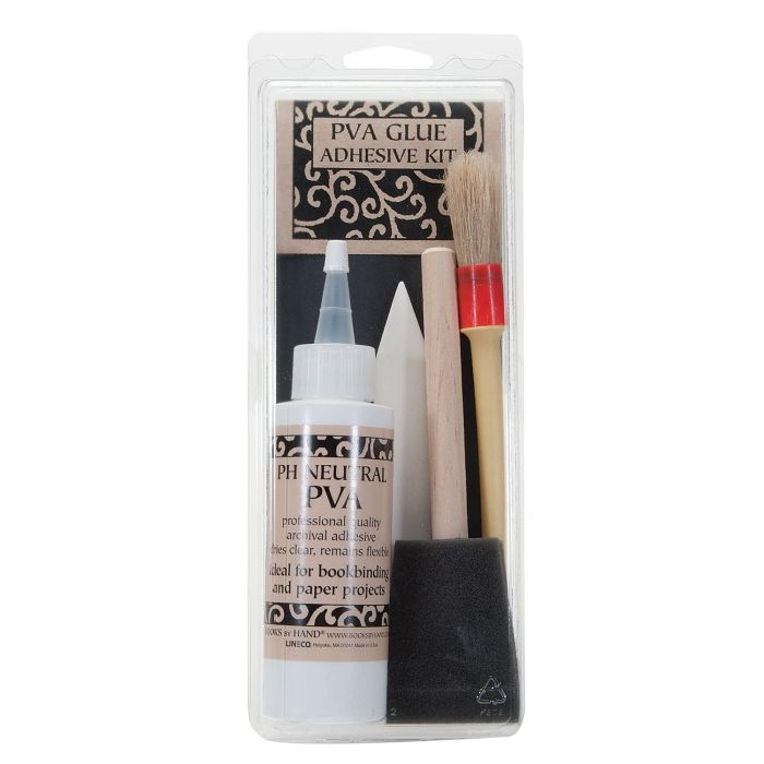 Books by Hand Archival PVA Glue Adhesive Kit for Bookbinding, Scrapbooking,  Journaling, Craft Making, Projects. Includes PVA Glue, Glue & Foam Brush,  Bone Folder, Container.