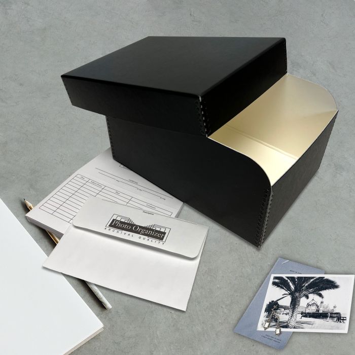 Lineco Black Photo Storage Box 11x7.5x5.5 Inches with Drop Front Design
