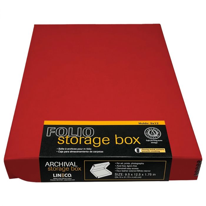 Lineco 9x12 Red 1.75 Deep Clamshell Folio Storage Box Archival Metal Edge