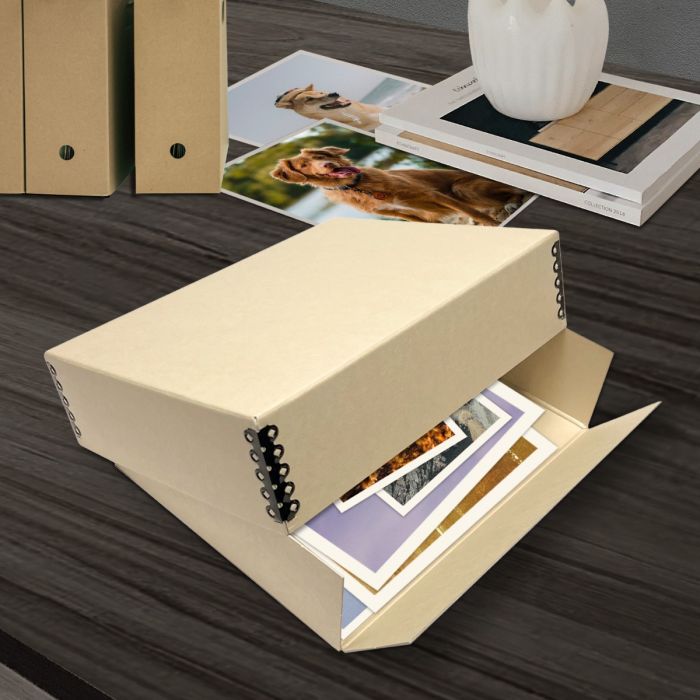Lineco Tan Photo Storage Box 11x7.5x5.5 Inches with Drop Front Design