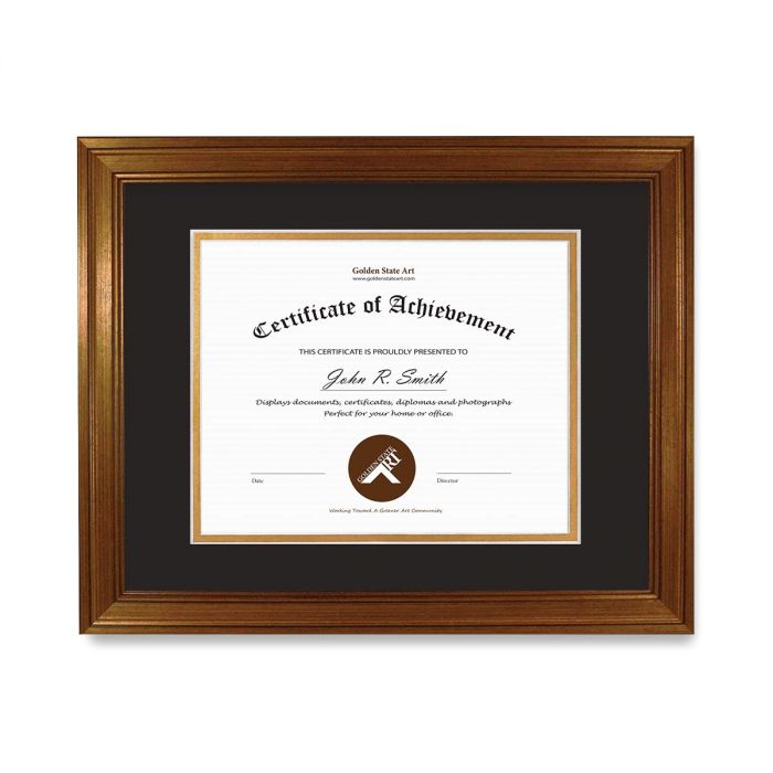 8.5x11 Photo Frame for Diploma/Certificate Includes Real Glass & Table-top Display Dark Gold Color Golden State Art