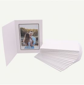 Pack of 50, White Photo Folder for 5x7 Picture with Black Lining