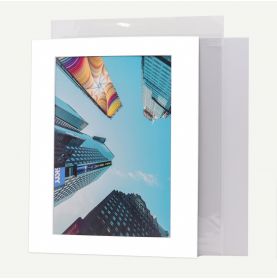 Pack of 50, 11x14 Pre-cut Mat with Whitecore fits 8x12 Picture + White Foam Board + Bags.