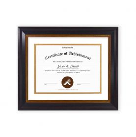 8x10 Black Polystyrene 1 1/2" Diploma Frame for 6x8 Picture and White/ Old Gold Mat