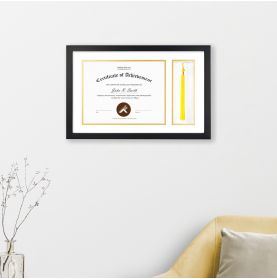 11x17.5 Black Polystyrene 3/4" Diploma Frame for 8.5x11, 8x2.5 Picture and White/Old Gold Mat