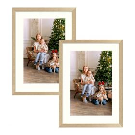 Set of 2, 5x7 Gold Aluminum Picture Frame with Ivory Mat for Photo 4x6 with Real Glass