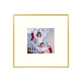 8x8 Gold Aluminum Photo Frame with Ivory Color Mat for Picture 4X4 with Real Glass