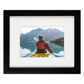 8x10 Black Wood Frame for 5x7 Picture with White Mat and Real Glass