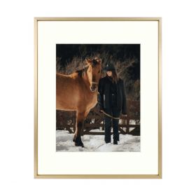 11x14 Gold Aluminum Picture Frame with Ivory Mat for Photo 8x10 with Real Glass 