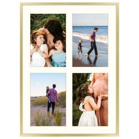 12x16 Gold Aluminum Frame For Four 5x7 Picture with Ivory Mat and Real Glass