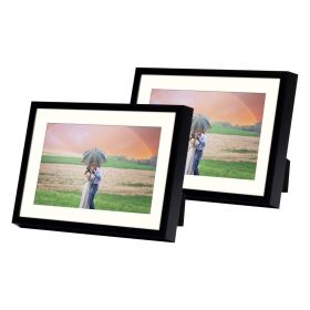 Set of 2, 5x7 Black Aluminum Frame For 4x6 Picture with Ivory Mat and Real Glass