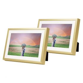Set of 2, 5x7 Gold Aluminum Frame For 4x6 Picture with Ivory Mat and Real Glass