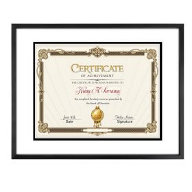 11x14 Black Diploma Frame Aluminum Frame For 8.5x11 Document & Certificates with White/Black Double Mat and Real Glass