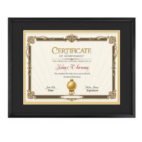 11x14 Black Diploma Frame Aluminum Frame For 8.5x11 Document & Certificates with Black/Gold Double Mat and Real Glass