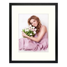 16x20 Black MDF Frame For 11x14 Picture with Ivory Mat and Real Glass