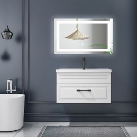 40x24 Led Lighted White Wall Mounted Anti-Fog Rectangle Mirror