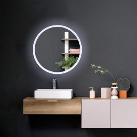 24x24 Led Lighted White Wall Mounted Anti-Fog Round Mirror