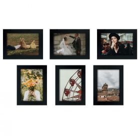 BOGO 5x7 Photo Frame to Display Pictures Photo - Wide Molding Real Glass - Preinstalled Wall Mounting Hardware and Easel Stand (6-Pack, Black)