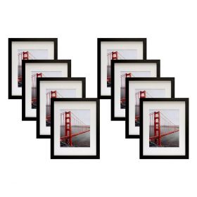 Set of 8,11x14 Black Picture Frame for 8x10 with Mat or 11x14 Without Mat with Ivory mat and real glass