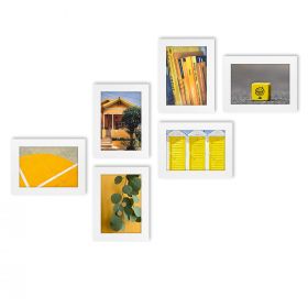 BOGO 5x7 Photo Frame to Display Pictures Photo - Wide Molding Real Glass - Preinstalled Wall Mounting Hardware and Easel Stand (6-Pack, White)