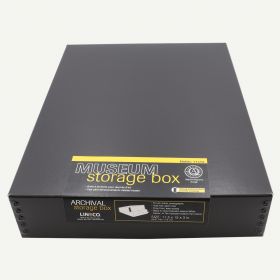 Lineco 11x14 Black 3" Deep Archival Museum Storage Box Drop Front Design, 11x14 Museum Storage Box, 11x14 metal edge box, archival box 11x14, 11x14 preservation box, 11x14 acid-free box with lid, 11x14 museum storage box