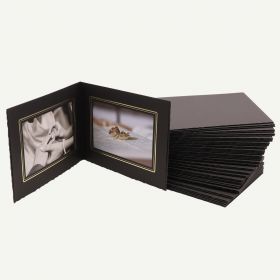 Pack of 50, Black Photo Folder for Two 4x6 Pictures with Gold Lining