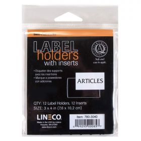 Lineco 3"x 4" Self-Adhesive Label Holder with Inserts, Archival Polyester Acid-Free, Pressure Sensitive and Reusable (Pack of 12)