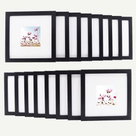 8x8 Black Wood 3/4" Frame for 4x4 Picture and White Mat, Set of 16