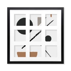 16x16 Black Wood 3/4" Frame for 9, 4x4 Pictures and White Mat