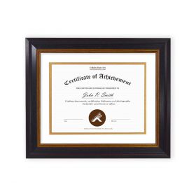 8x10 Black Polystyrene 1 1/2" Diploma Frame for 6x8 Picture and White/ Old Gold Mat