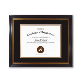 11x14 Black Polystyrene 1 1/2" Diploma Frame for 8x10 Picture and Tricom Black/Old Gold Mat 