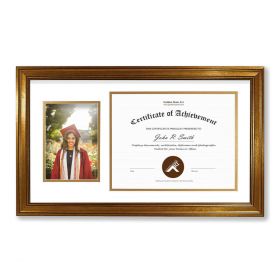 11x19.5 Dark Gold Polystyrene 1 3/8" Diploma Frame for 8.5x11 and 5x7 Picture and White/Old Gold Mat