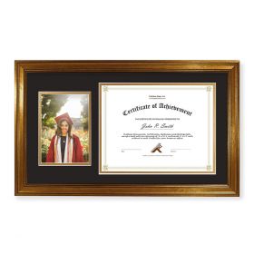 11x19.5 Dark Gold Polystyrene 1 1/4" Diploma Frame for 8.5x11 and 5x7 Picture and Tricom Black/Old Gold Mat