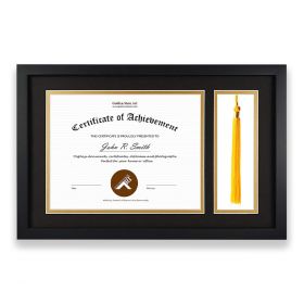 11X17.5 Black Polystyrene 3/4" Shadow Box Diploma Frame for 8.5x11,8x2.5 Picture and Tricom Black/ Old Gold Mat
